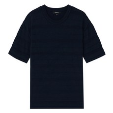 파렌하이트 남성용 조직 스트라이프 디테일 유넥 반팔 니트 티셔츠 FEUCD8314