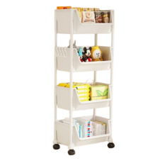 德利生活 北歐風大口收納推車 PP材質 萬向滑輪, 白色四層