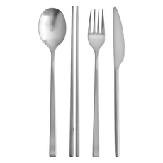 NICOTT 韓國304不銹鋼 主餐餐具, 湯匙 + 筷子 + 餐刀 + 餐叉, 星光銀, 1組