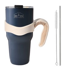 DIYOU 密封保溫杯組(杯子+手把+蓋子+不鏽鋼吸管+吸管清潔刷), 海軍藍, 900ml, 1組