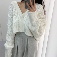 Paperments 女款毛圈麻花短版針織開襟衫 06052