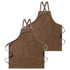 日式職人工作圍裙 棉織帆布+皮革 尺寸68x76cm, 駝色, 2個