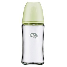 nac nac 妍心 35%晶透防脹氣玻璃寬口奶瓶 3個月以上, 茉莉綠, 240ml, 1個