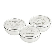 KOM 316不鏽鋼童書聯名兒童隔熱碗三入組, 青菜鱷魚+GujiGuji+水果牛, 附304湯匙, 1組