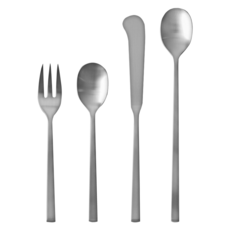 韓國304不銹鋼甜點餐具4件組 湯匙2.8 x 14cm + 叉子2.1 x 14.3cm + 奶油刀2.1 x 18cm + 長匙2.8 x 19.8cm, 星光銀, 1組