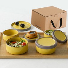 에라토 포슬착착 1인 도자기 뚜껑 그릇 선물세트, 머스타드, 볼 XS + 뚜껑 XS + 볼 S + 뚜껑 S + 볼 M + 뚜껑 M + 볼 L + 뚜껑 L, 1세트