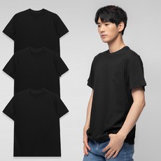 BASE ALPHA ESSENTIALS 男女適穿30支棉素色短袖T恤3件組, 黑色, 3件