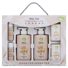 nac nac 牛奶燕麥系列潔膚6件組 沐浴乳500ml + 洗髮乳500ml + 沐浴乳30ml + 乳液30ml + 香皂75g x 2, 1組