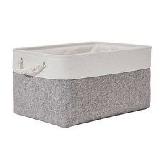 純色亞麻提籃60L, 灰色 白色, 1個