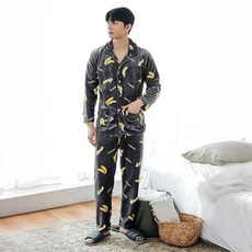 GLAM GONGGAM 仿貂毛猴子香蕉圖案翻領兩件式睡眠睡衣