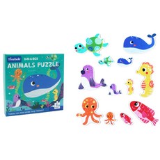 OhBabyLaugh 六合一拼圖 海洋動物系列, 適合3歲以上寶寶, 訓練寶寶圖像觀察力, 1組, 6PCS