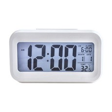 LifeShopping 日式簡約超大螢幕感應溫度電子鐘, 帶背光貪睡功能, 白色, 1個