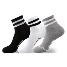 Crocodile 鱷魚 男性運動氣墊網球中筒襪 CD308 3雙組, 灰色, 黑色, 白色, 1套