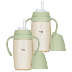 티지엠 유아용 PPSU 밀알 빨대컵, 280ml, 2개, 모스그린