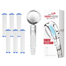 Newris 3段調節加壓濾水蓮蓬頭+替換濾芯 6支入, 1組