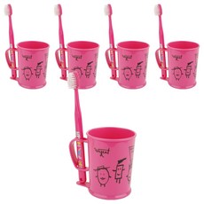 加寬兒童初中刷牙杯套組粉色3-5歲, 5組