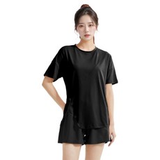 Marketpia 女款瑜伽皮拉提斯不對稱斜紋T恤口袋短褲套裝