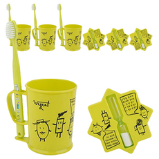 加寬兒童牙刷3~5歲+牙杯+沙漏套組青檸, 4組