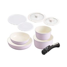 IRIS OHYAMA 愛麗思歐雅瑪 馬卡龍陶瓷塗層IH不沾鍋具 9件組 CC-SE9N, 平底鍋26cm+平底鍋20cm+湯鍋20cm+湯鍋16cm+矽膠玻璃鍋蓋20cm+矽膠玻璃鍋蓋16cm+PE密封蓋20cm+PE密封蓋16cm+把手+鍋墊, 粉紅色, 1組