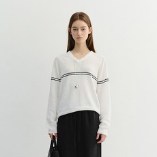 Dunst 女款V領條紋毛衣 UDSW6B124