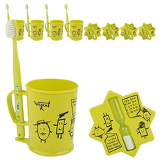 加寬兒童牙刷3~5歲+牙杯+沙漏套組青檸, 5組