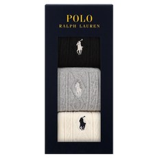 POLO RALPHLAUREN 女款多股麻花襪3件組禮盒