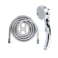 HOMEDAUM 360度可旋轉3段式按摩自動止水蓮蓬頭+沐浴軟管 2m組, 銀色, 1組