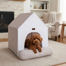 DING DONG PET 寵物新款框架格紋軟墊窩, 米色, 1個