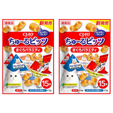 INABA CIAO 啾嚕 迷你捲心肉泥 Set 15入 貓零食, 鮪魚+扇貝, 180g, 2包