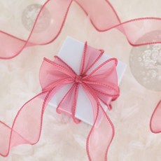 길그리 망사 샤 오간디 꽃다발 선물 포장 리본, 산호색, 9m, 1개