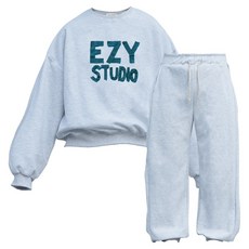 ezy studio W 重磅棉布帶狀logo氣球版型大學T + 束口褲運動套裝