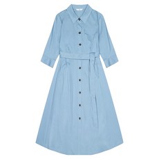 SI 여성용 핀턱 벨티드 롱 셔츠 원피스 SKOAD2509