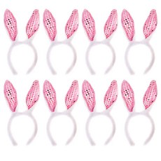 派對用品 亮片羽毛兔子髮箍, 粉紅色, 8個