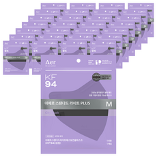 아에르 스탠다드 라이트핏 PLUS 보건용 마스크 중형 KF94, 1개입, 50개, 검정색