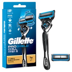 Gillette 吉列 ProShield 鋒護冰爽刮鬍刀刀架 + 備用刀片 2入組, 1個