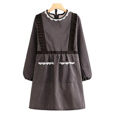 Leovince 簡約素雅帆布長袖圍裙, 黑色圓點