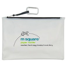 m square 紙張收納袋, 憑證/硬拷貝/發票/旅行日記, 白底藍綠色, 筆袋 22.5 x 7cm + 零錢包 13.5 x 10cm + S(21.5 x 13.5cm) + M(24.5 x 17cm)