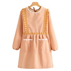 Leovince 簡約素雅帆布長袖圍裙, 粉色圓點