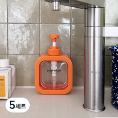 뉴앤룩 커버 슬림 젤타입 주방세제 디스펜서 리필용기 300ml + 디시워시 라벨 세트, 오렌지, 5세트