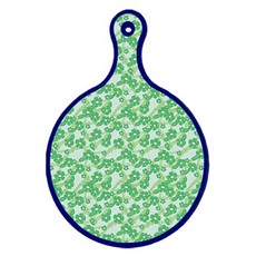 Roem Design 藍色版 雙面設計圓形上菜砧板 綠色鳳仙花, 玉色玫瑰, 1個