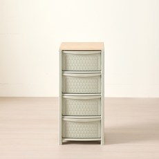 브리다 라탄 우드탑 서랍장, 올리브그린, 4단