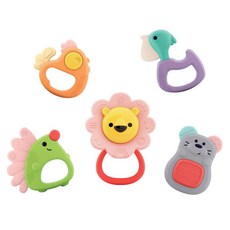 Hola Toys 嬰幼兒森林寶寶固齒器搖鈴5件組, 混合色, 1套