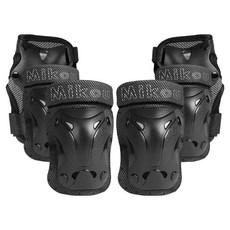 Mikou 兒童用運動護腕 + 護肘 + 護膝 + 收納袋組, 黑色