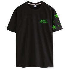 고스트리퍼블릭 남녀공용 통기성 소매 스타 프린팅 반팔 라운드 티셔츠 GT-354