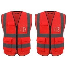 TIS 올메쉬 포켓형 작업복 안전조끼, 레드, 2개