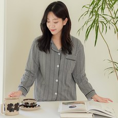 cofv 女款格紋睡衣上下套裝