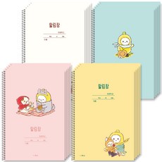 POPO FANCY 線圈學習筆記本, 白色+薄荷綠+粉色+黃色, 20入