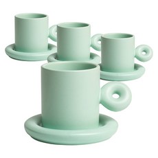 파스텔 링 도넛 카페 커피잔 + 소서 세트, 민트, 4세트
