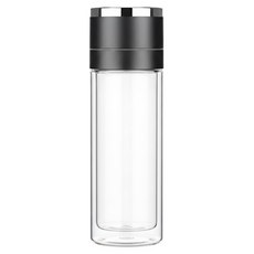 一鍵開蓋茶水分離杯 24 x 7cm, 黑色, 500ml, 1個