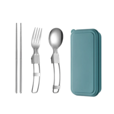 Bodamoga 便攜式304不鏽鋼折疊露營餐具組, 綠色, 1套